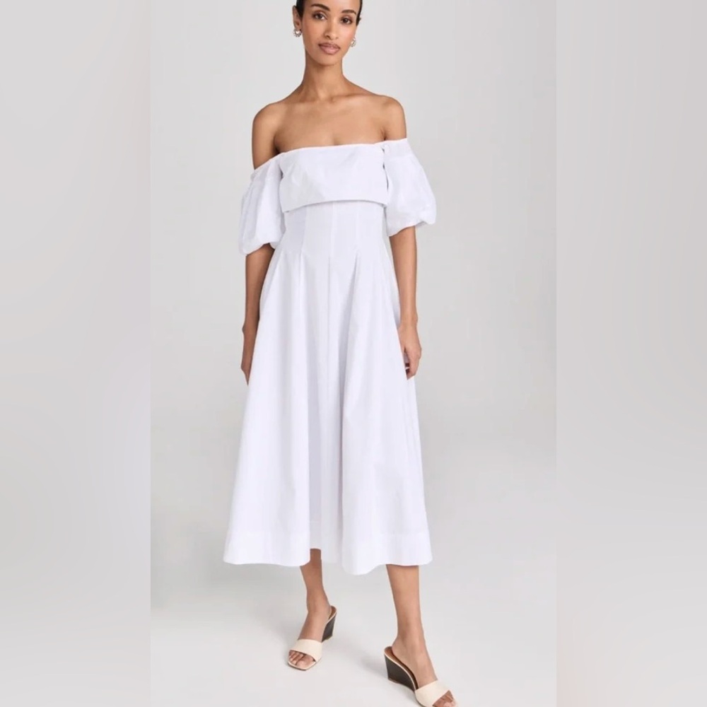 Staud Palermo Dress White Cotton Poplin Off the Shoulder